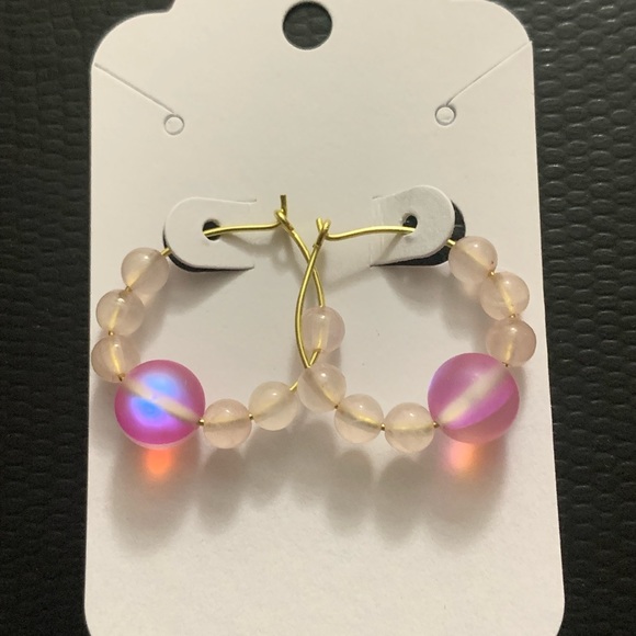 Handmade Matte Quartz Hoop Earrings - Picture 3 of 3